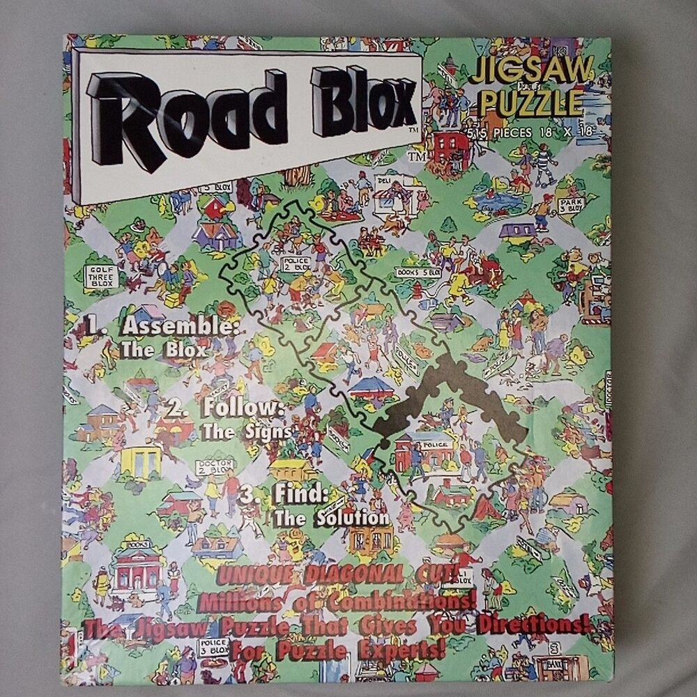 Buffalo Games Road Blox Jigsaw Puzzle Diagonal Cut 515 Piece 1992 Complete Box
